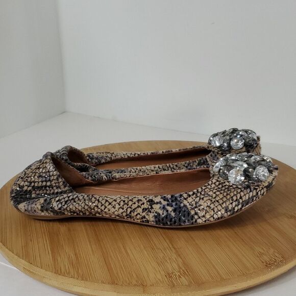 Jeffrey Campbell Snake Print Leather Ballet Flats with Gem Accents Women's 8 - Picture 3 of 9